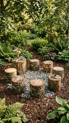 22 DIY Outside Play Area for Kids Natural Log and Stump 4 4. Stump Circle Gathering Space