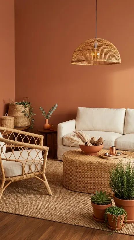 16 Living Room Decor Color Schemes Warm Terracotta Cream 4 4. Terracotta and Cream With Warm Timber and Rattan