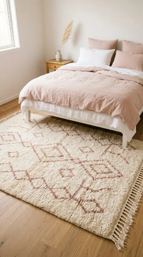 20 Cute Rugs Ideas for Bedrooms That Make You Want to Stay in Bed Forever 5 5. Blush Pink Beni Ourain Style Rug