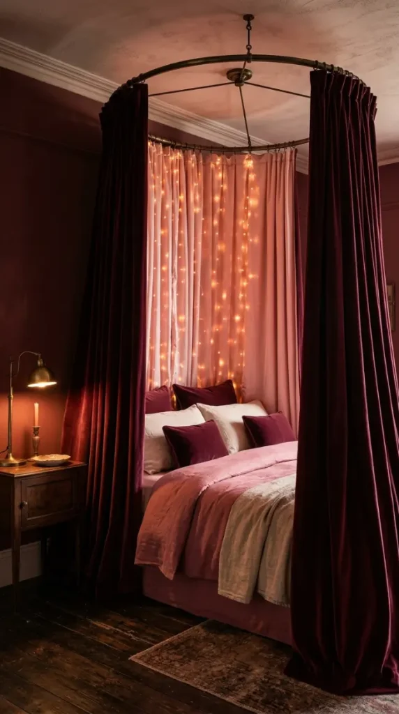 15 Bedroom Decor Colorful Blush Burgundy Romantic Style 5 5. Burgundy Velvet Bed Canopy With Blush Interior