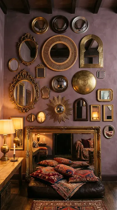 17 Bohemian Mirror Gallery Wall Living Room Vintage Eclectic 5 5. Floor-to-Ceiling Bohemian Mirror Wall