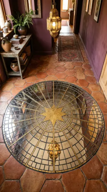 18 Bohemian Mirror Mosaic Beaded Entryway Decor Statement 5 5. Mirror Mosaic Floor Medallion