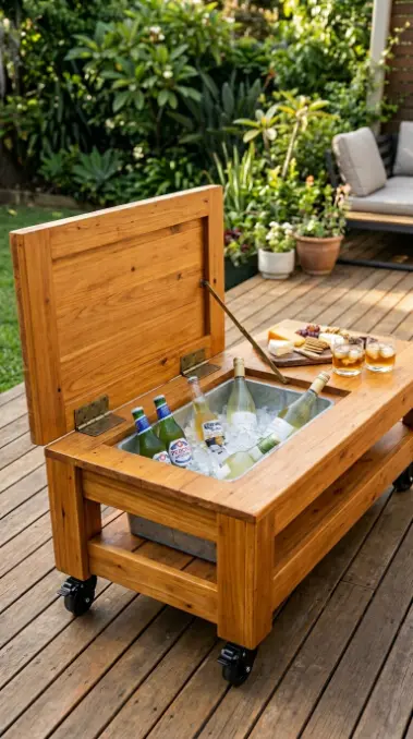 18 Pallet Table Outdoor Built-In Ice Cooler Party Table 5 5. Pallet Cooler Table With a Hinged Timber Lid for Dual-Purpose Use