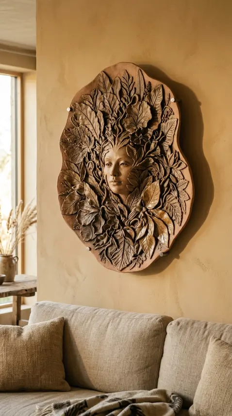 14 Bohemian Wall Decor Terracotta Ceramic Relief Mixed Media 6 6. Ceramic Relief Wall Hanging as Sculptural Object