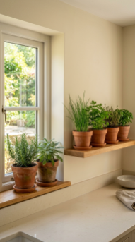 18 Herb Garden Ideas Indoor Kitchen Window Terracotta 6 6. Create a Terracotta Herb Garden on a Floating Kitchen Shelf Beside the Window