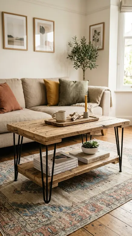 12 Rustic Wood Pallet Tables Inspiration Hairpin Leg Coffee 6 6. Pallet Coffee Table With Built-In Lower Shelf