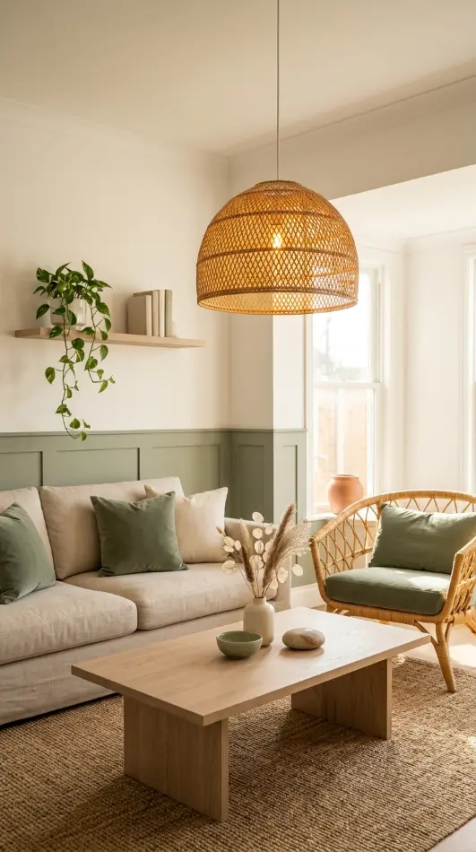 14 Living Room Decor Color Schemes Sage Green Warm White 6 6. Sage Green and Warm White With Natural Rattan and Timber Accents