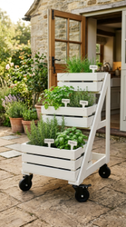 17 Herb Planter Ideas DIY Tiered Wooden Crate Stand 6 6. Tiered Crate Stand on Castors for Indoor and Outdoor Use
