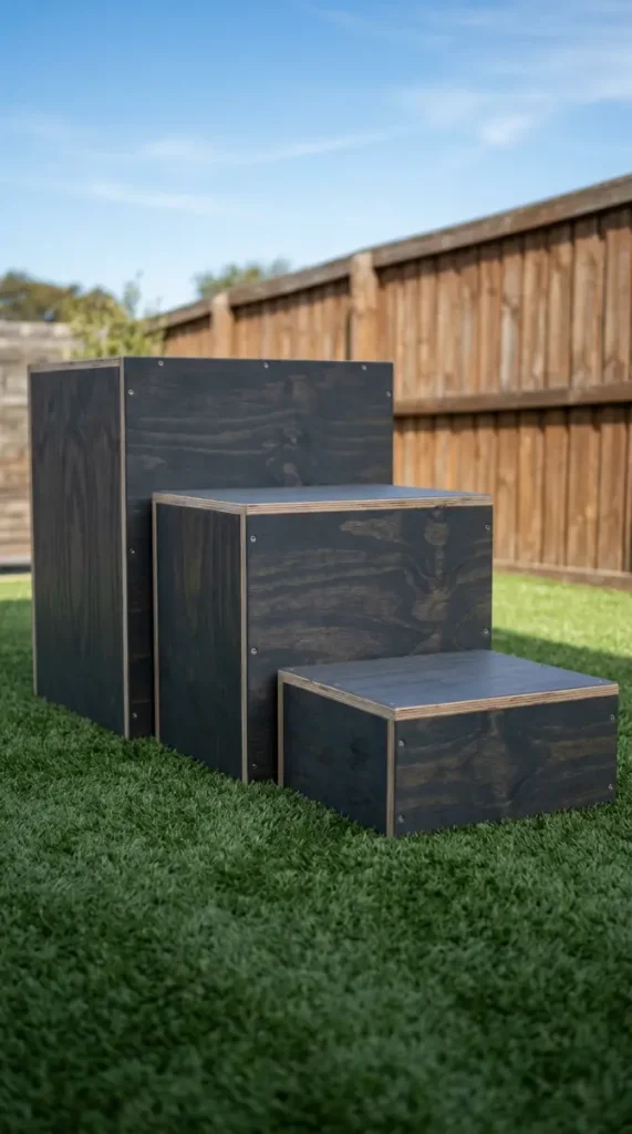 14 Budget-Friendly Home Gym Designs Outdoor Backyard Turf 7 7. Build a Plyo Box Set From Exterior Grade Plywood