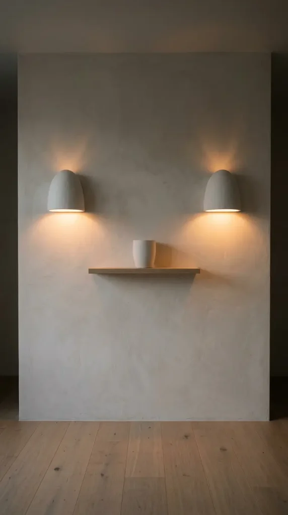 22 Minimalist Living Room Decor Ideas Sculptural Plaster 7 7. Minimalist Plaster Wall Sconces — Light and Shadow as Decoration