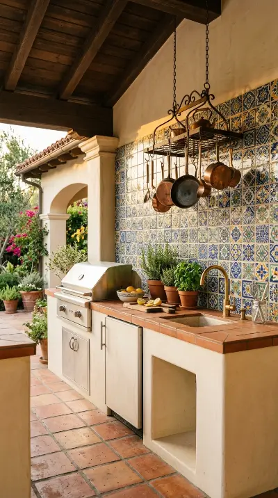 18 Outdoor Living Space Design Spanish Revival Arched Tile 7 7. Spanish Revival Outdoor Kitchen With Talavera Tile Backsplash