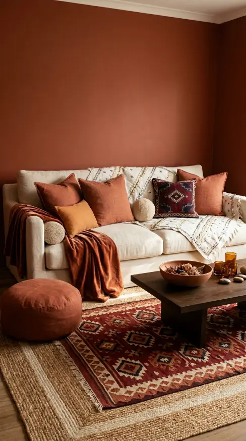 16 Living Room Decor Color Schemes Warm Terracotta Cream 7 7. Terracotta and Cream With Layered Textile Abundance