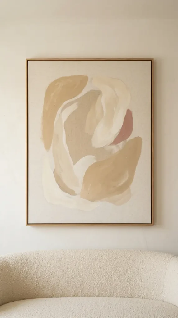 18 Minimalist Living Room Decor Ideas Warm Texture Curved 7 7. Use a Single Large-Scale Artwork Instead of a Gallery Wall