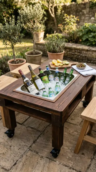 18 Pallet Table Outdoor Built-In Ice Cooler Party Table 7 7. Use a Stainless Steel Restaurant Insert as the Built-In Cooler
