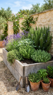 18 Herb Garden Ideas Rustic Cedar Raised Bed Outdoor 7 7.Plant a Mediterranean Herb Collection in Weathered Cedar