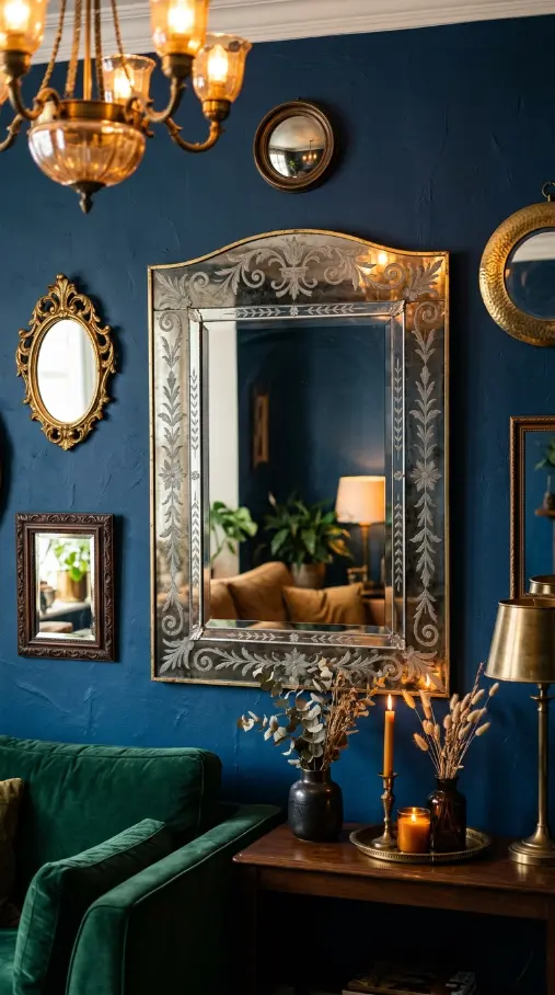 17 Bohemian Mirror Gallery Wall Living Room Vintage Eclectic 8 8. Antique Venetian Mirror as Bohemian Centerpiece