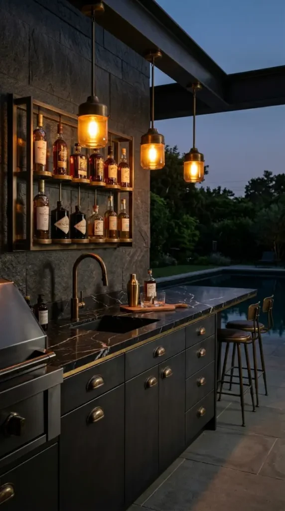 20 High End Outdoor Kitchen Inspiration Dark Moody Style 8 8. Dark Moody Outdoor Kitchen With Patinated Brass Details