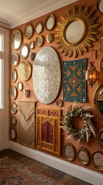 18 Bohemian Mirror Mosaic Beaded Entryway Decor Statement 8 8. Layered Bohemian Gallery Wall With Mirror Mosaic Panels