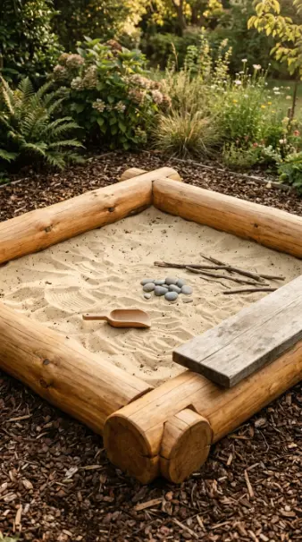 22 DIY Outside Play Area for Kids Natural Log and Stump 8 8. Natural Log Sandpit Frame