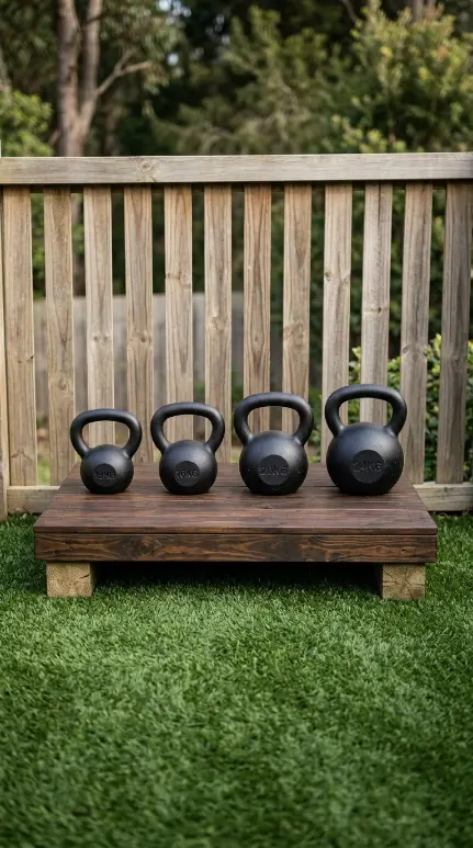 14 Budget-Friendly Home Gym Designs Outdoor Backyard Turf 8 8. Set Up a Kettlebell Station on a Timber Storage Platform
