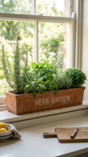 18 Herb Garden Ideas Indoor Kitchen Window Terracotta 8 8. Use a Terracotta Herb Planter Trough for a Long Windowsill Display