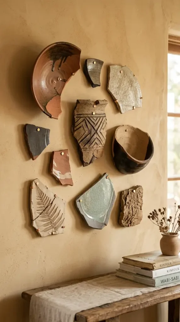14 Bohemian Wall Decor Terracotta Ceramic Relief Mixed Media 8 8. Wabi-Sabi Ceramic Fragment Wall Collection