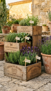 17 Herb Planter Ideas DIY Tiered Wooden Crate Stand 8 8. Wine Crate Herb Stand — Vintage French Style