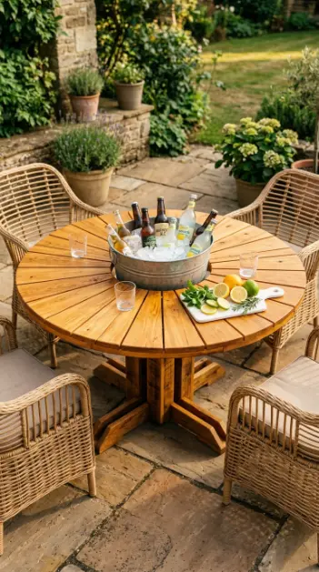 18 Pallet Table Outdoor Built-In Ice Cooler Party Table 9 9. Create a Circular Pallet Party Table With a Center Ice Bucket Opening