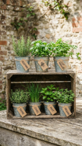 12 Herb Planter Ideas Vintage Galvanized Metal Collection 9 9. Display a Galvanized Herb Collection on an Outdoor Dining Table