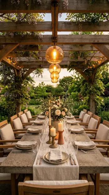 32 Outdoor Living Space Design Luxury Pergola Lounge Area 9 9. Pergola with Outdoor Dining — Long Table for Entertaining
