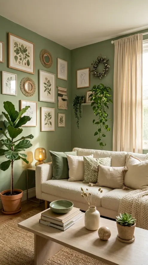 14 Living Room Decor Color Schemes Sage Green Warm White 9 9. Sage Green and Warm White in a Maximalist Living Room
