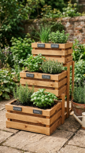 17 Herb Planter Ideas DIY Tiered Wooden Crate Stand 9 9. Tiered Crate Stand Lined With Coco Fibre for a Finished Look