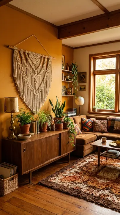 12 Vintage Home Decor Ideas 1970s Earthy Maximalist 1 1. A Harvest Gold or Burnt Orange Statement Wall