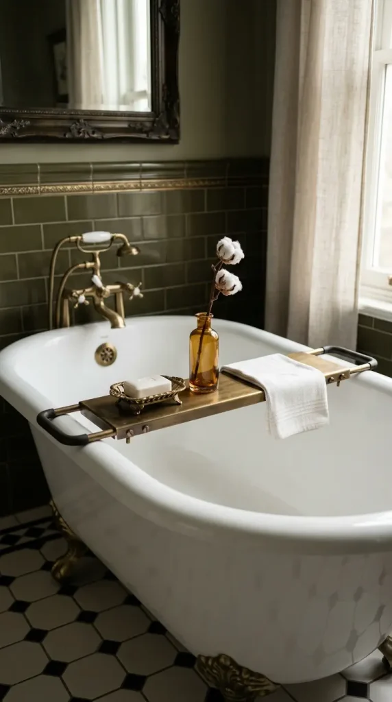 18 Bathtub Caddy Vintage Clawfoot Rustic Wood Floral Brass 1 1. Adjustable Antique Brass Clawfoot Tub Caddy With Rubber Grip Ends