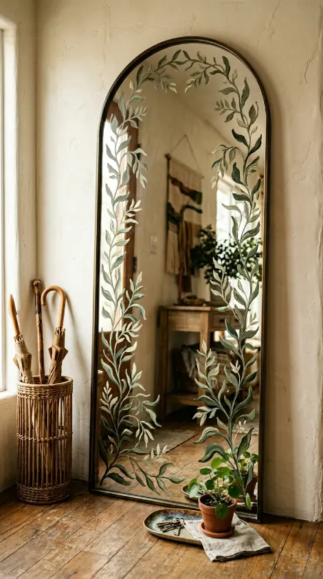 15 Decorated Mirror Hand Painted Arch Entryway Eclectic Wall 1 1. Arch Mirror With Hand Painted Trailing Botanical Vines
