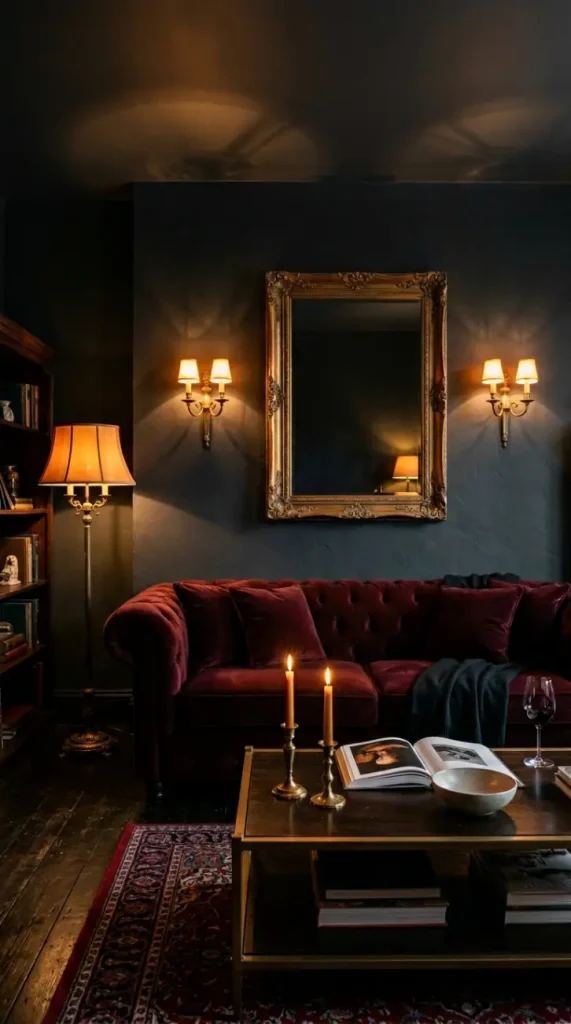 20 Vintage Home Aesthetic Glamouratti Moody Apartment 1 1. Charcoal Oxblood or Ink Black Walls as the Non Negotiable Starting Point