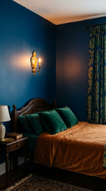 18 Bedroom Aesthetic Dark Moody Maximalist Jewel Tones 1 1. Choose a Deep Sapphire Blue as the Dominant Wall Color