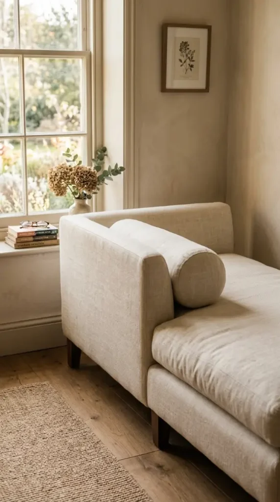 13 Chaise Lounge Reading Nook Cream Linen Window Quiet Luxury 1 1. Deep Cushioned Cream Linen Chaise With a Rolled Bolster