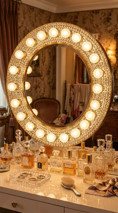 16 Bedazzled Mirror Vanity Crystal Old Hollywood Glam Decor 1 1. Hollywood Style Bulb Mirror With Crystal Studded Frame