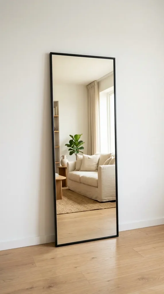 25 Full Length Mirror Living Room Slim Black Frame Minimal 1 1. Lean It Against a White Wall for the Classic Minimal Statement