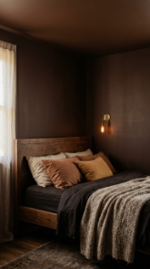 15 Bedroom Aesthetic Earthy Cocooning Cocoa Brown Warm 1 1. Paint the Walls in Cocoa Brown From Floor to Ceiling