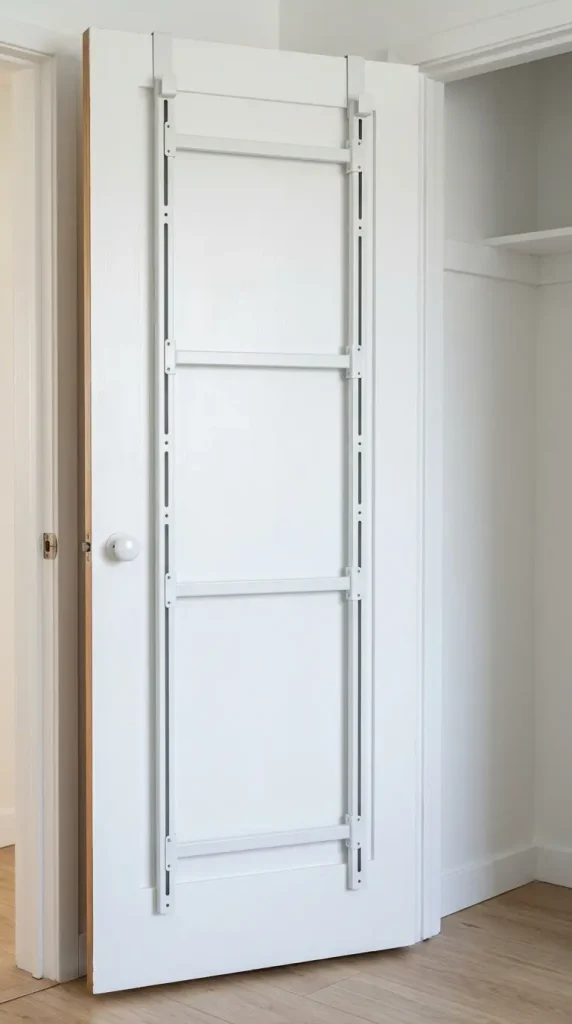 13 Cleaning Closet Organization Door-Mounted Caddy System 1 1. Start With a Full-Length Over-Door Rail System as the Caddy Foundation