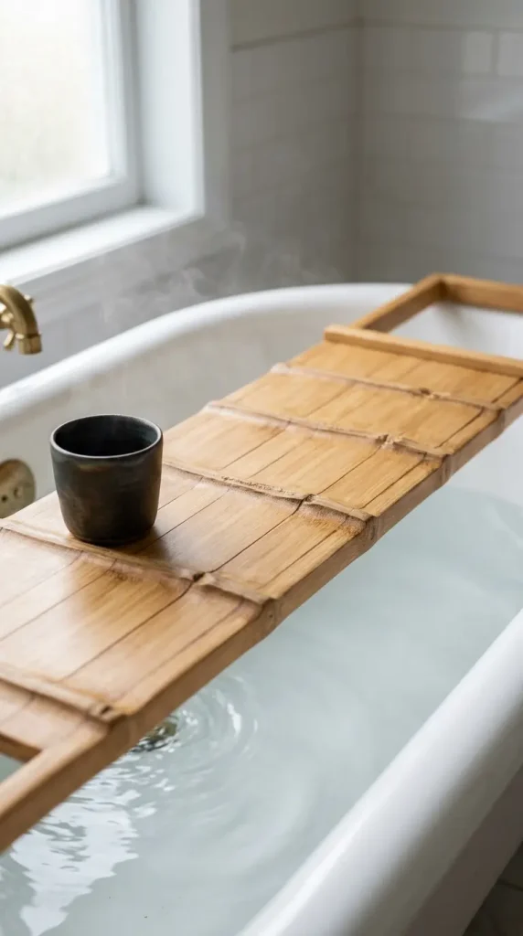 16 Rustic Bathtub Tray Ideas for a Spa Style Bamboo Tub 1 1. The Solid Bamboo Tray With Visible Node Lines
