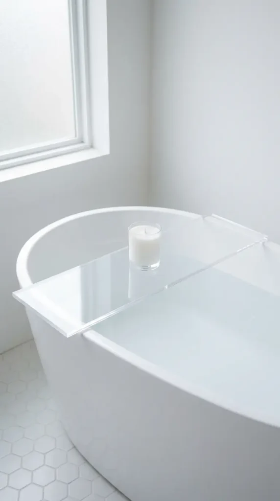 20 Bathtub Tray Clear Acrylic Modern Minimal Floating Look 1 1. The Ultra Minimal Clear Acrylic Tray With Nothing But a Single Candle
