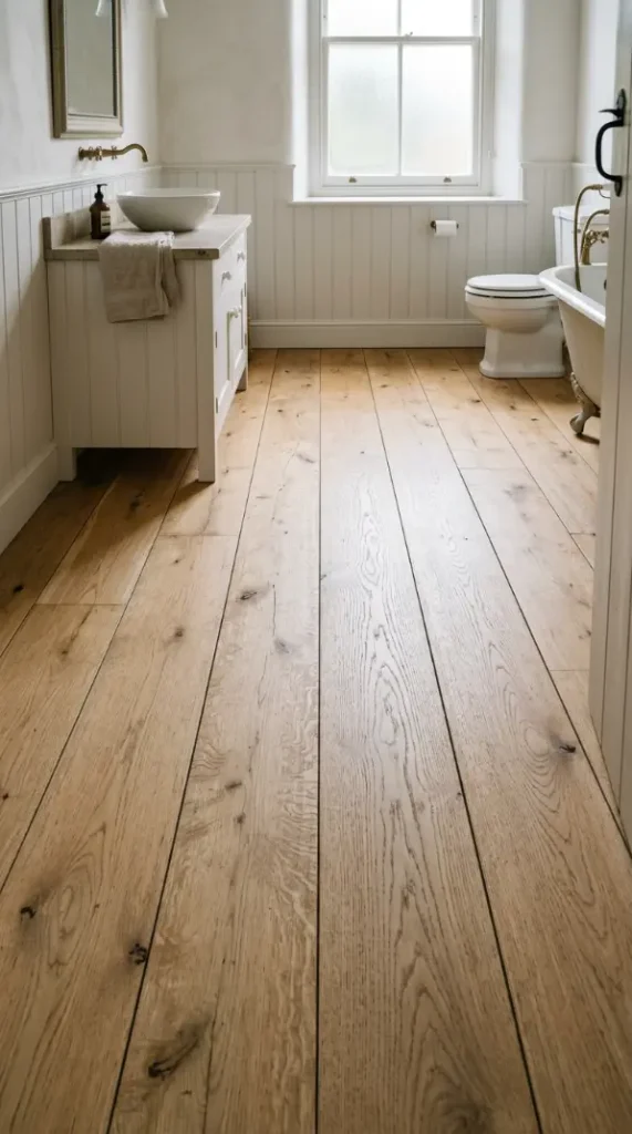 26 Light Wood Flooring for Farmhouse Wire-Brushed Oak Bath 1 1. Wide Plank Wire-Brushed Oak in Pale Blonde Tone