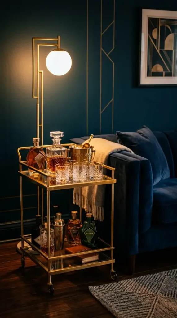 15 Vintage Home Decor Ideas Neo Deco Living Room Glamour 10 10. A Brass or Gold Bar Cart as a Functional Glamour Moment