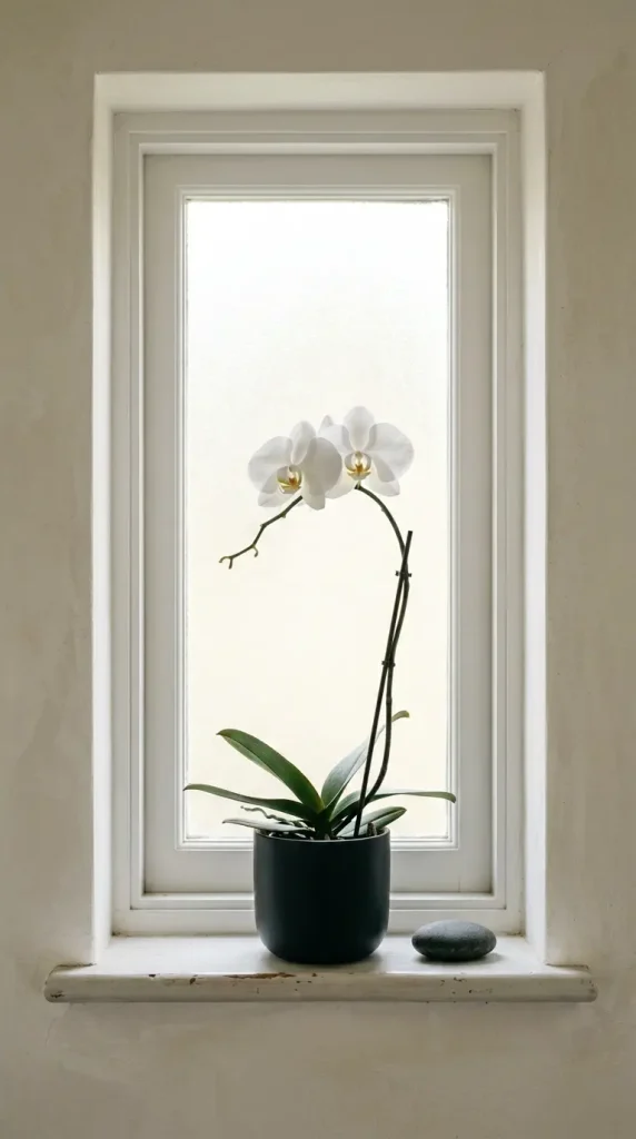 14 Minimal Bathroom Plants Decor Inspiration Small Space 10 10. Compact Orchid on the Bathroom Window Sill