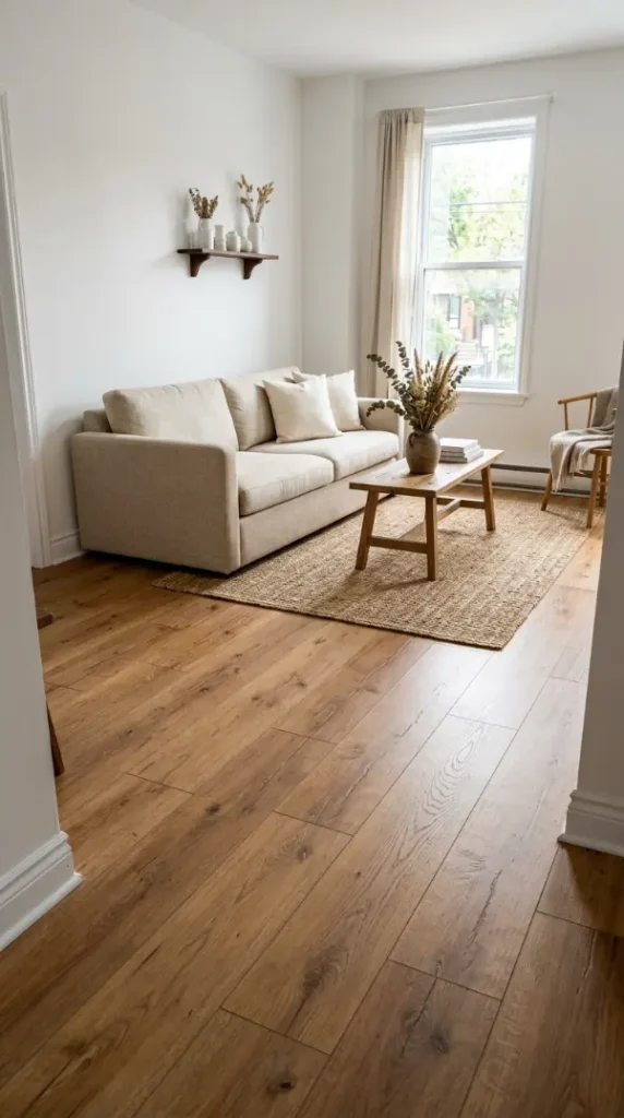25 Affordable Farmhouse Flooring Ideas Budget Laminate Wood 10 10. Farmhouse Laminate in a Rental Apartment Transformation