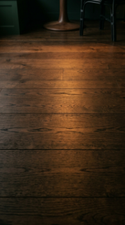 13 DIY Breakfast Nook Dark Green Shiplap Moody Corner 10 10. Finish the Nook Floor in Wide Plank Dark Walnut Stained Timber