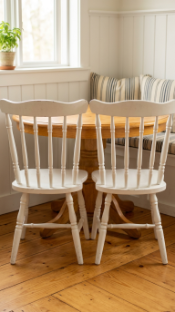 14 DIY Breakfast Nook Farmhouse Wainscoting Storage Bench 10 10. Finish the Nook With White Painted Spindle Back Chairs for Open Seating 1